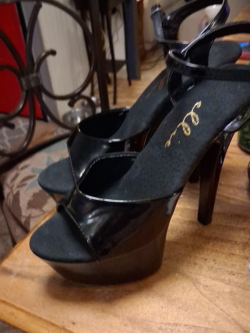 Ellie Black Patent Platform Sandals
